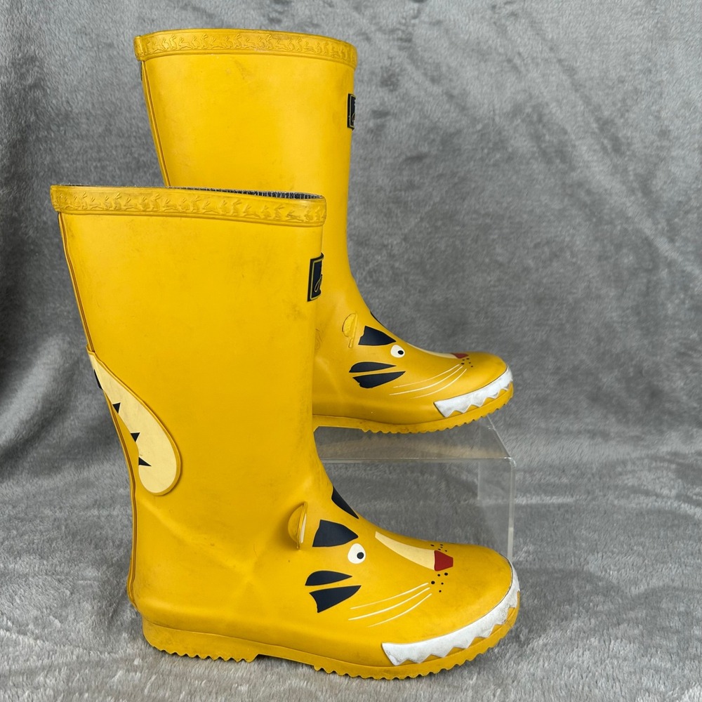Joules Kids Yellow Tiger Rain Boots Waterproof Wellies Size US 2 EU 33